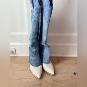 Knee high cowgirl Boot - white and blue jean